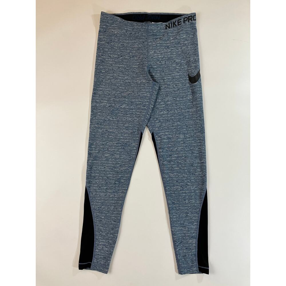 Nike Pro Women's L Dri-FIT Blue Black Heather Training Leggings 889573-474